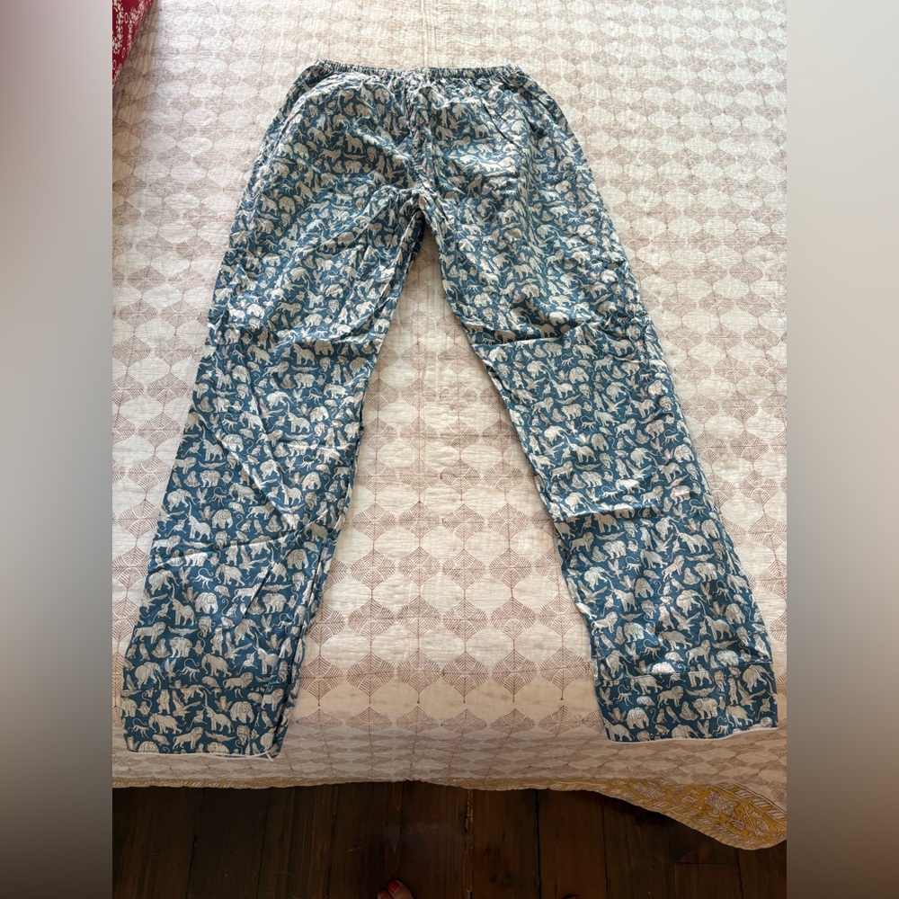 Sid Mashburn Blue & White Animal Print Cotton Pajama Bottoms